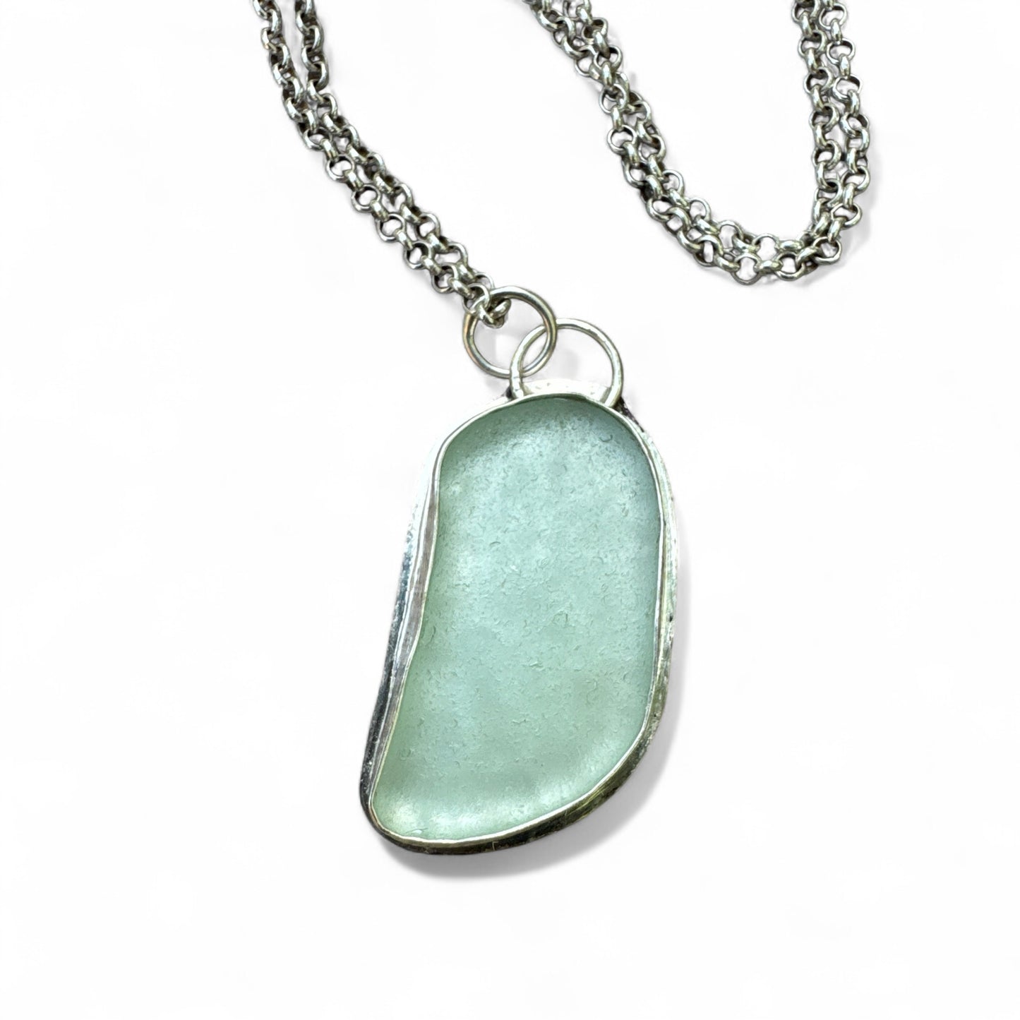 Seafoam Seaglass Sterling Silver Necklace