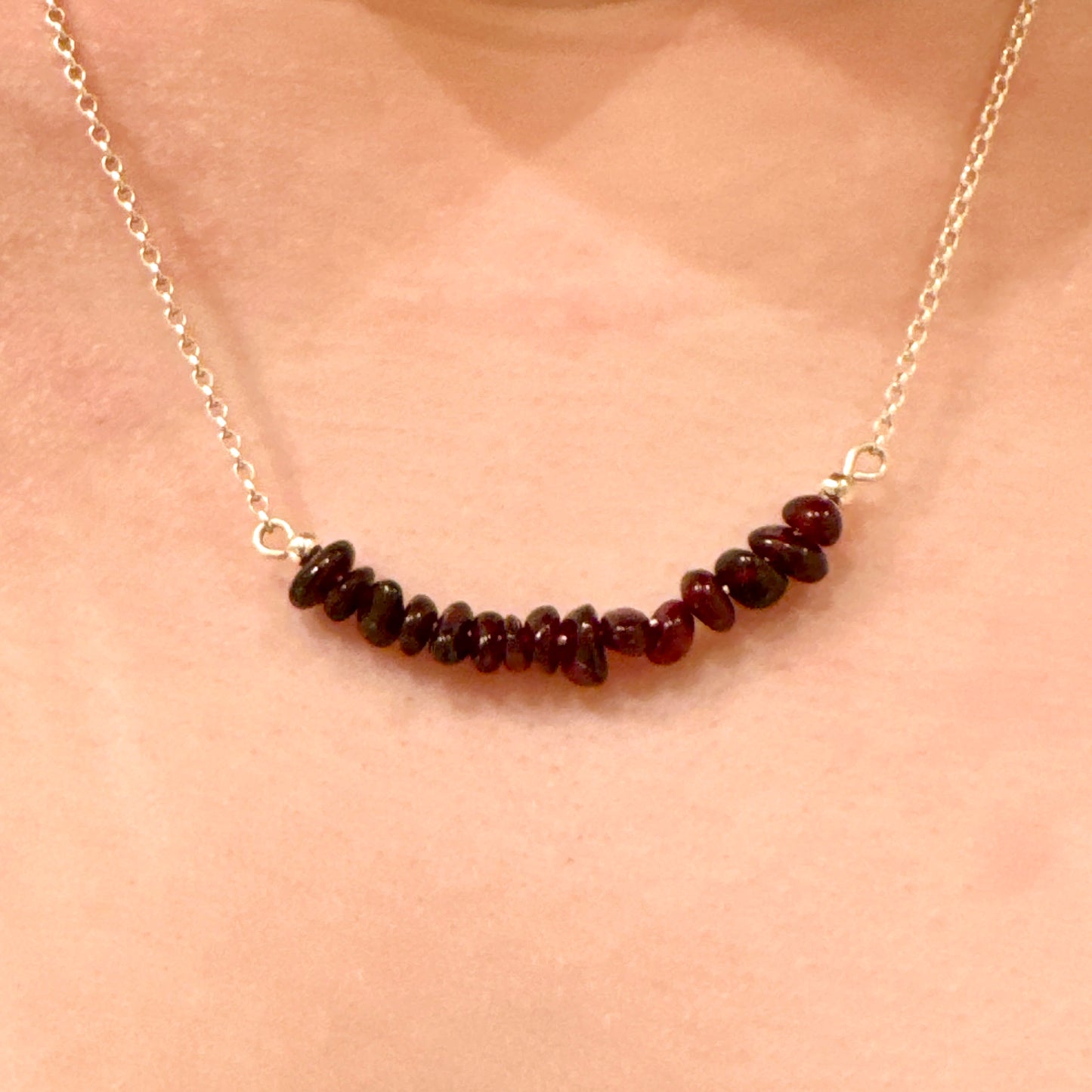January Garnet Birthstone Bar Necklace