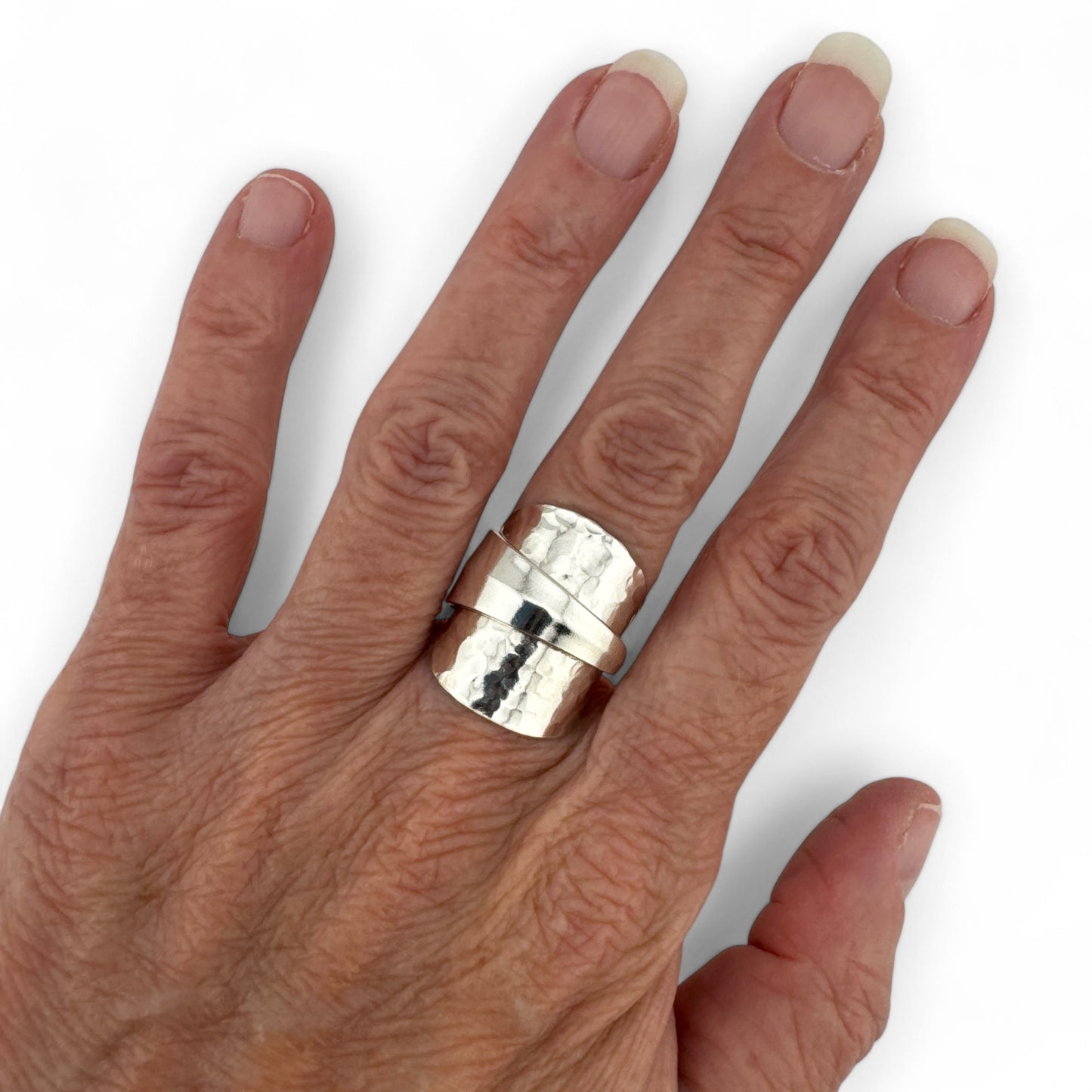 Sterling Silver Hammer-Texture Spoon Ring