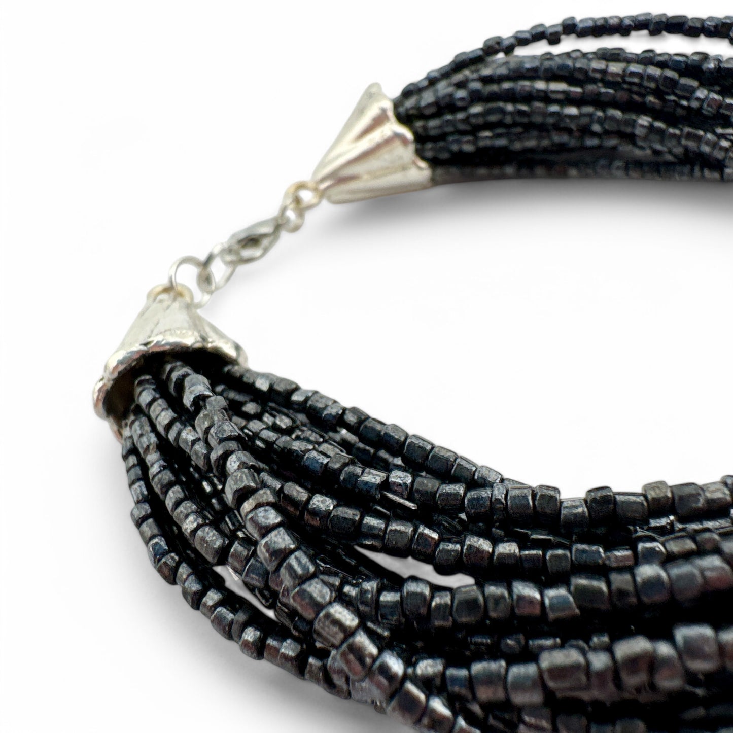 Multi-Strand Black Bead Bracelet - Handmade from Vintage Glass Beads