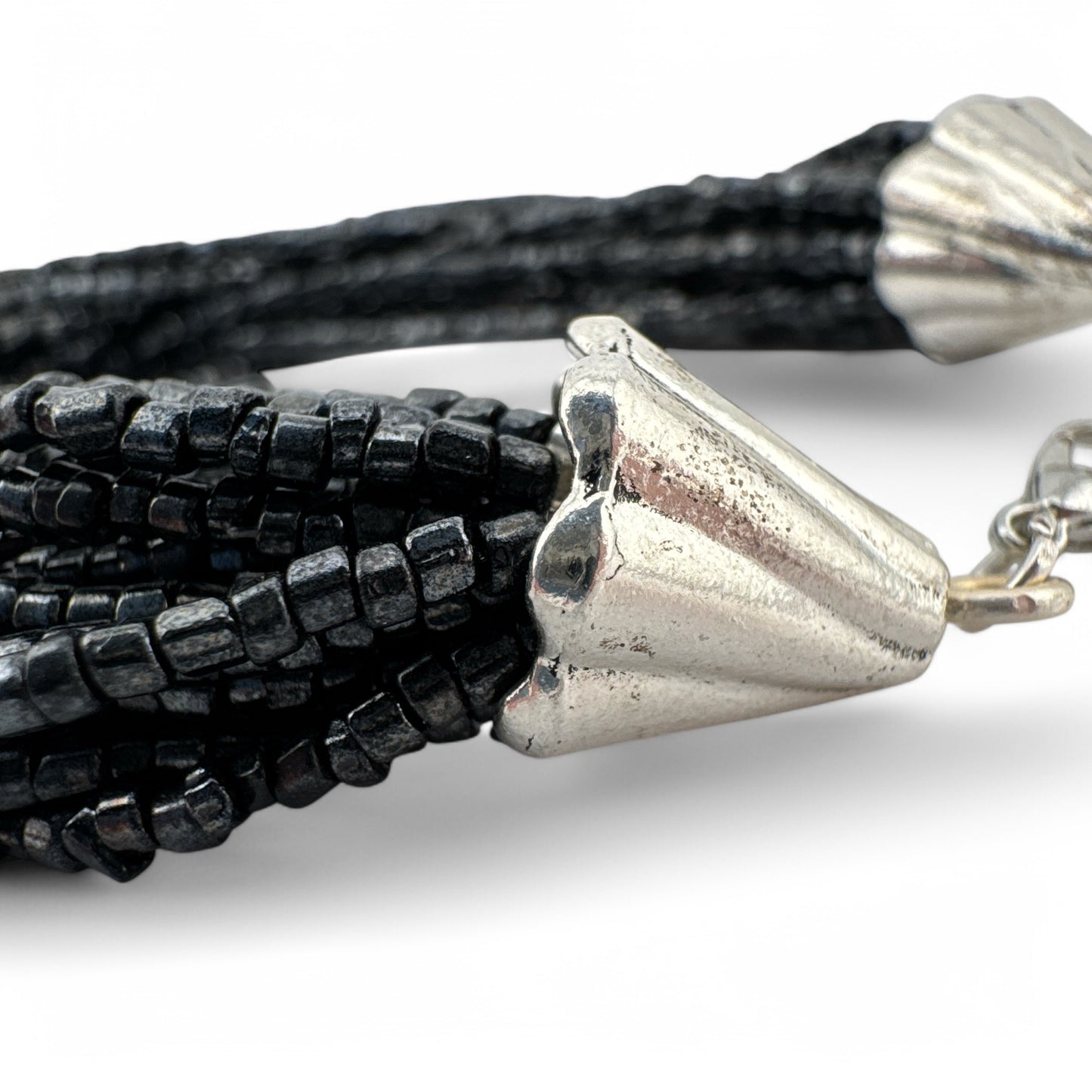 Multi-Strand Black Bead Bracelet - Handmade from Vintage Glass Beads