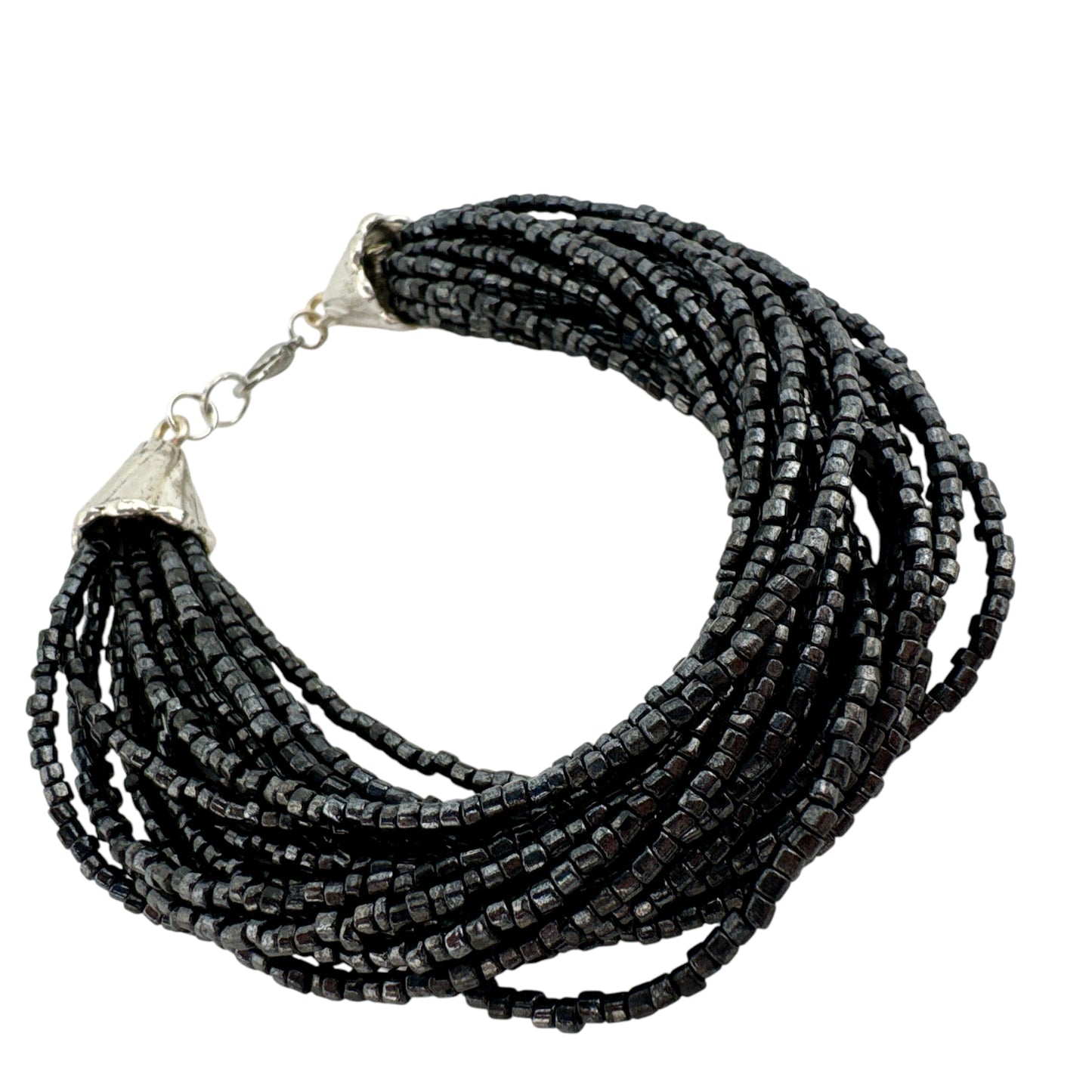 Multi-Strand Black Bead Bracelet - Handmade from Vintage Glass Beads