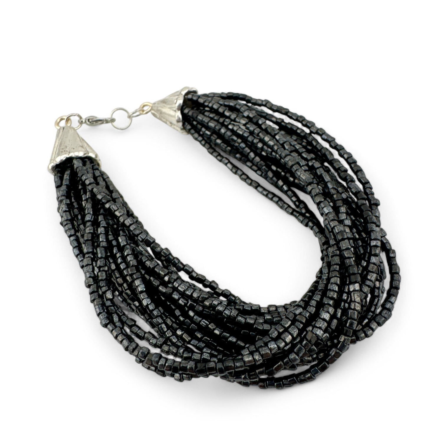 Multi-Strand Black Bead Bracelet - Handmade from Vintage Glass Beads