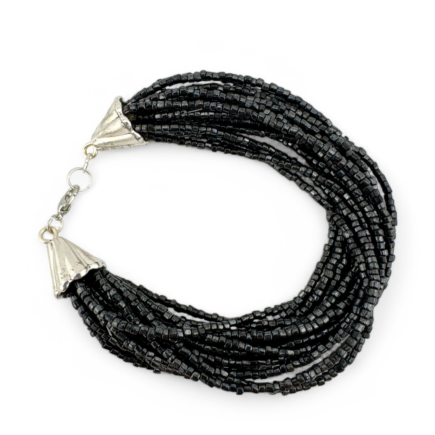 Multi-Strand Black Bead Bracelet - Handmade from Vintage Glass Beads