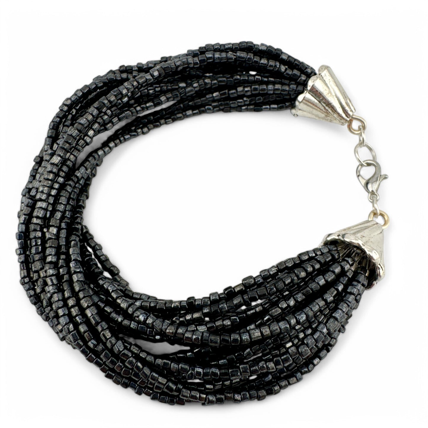 Multi-Strand Black Bead Bracelet - Handmade from Vintage Glass Beads