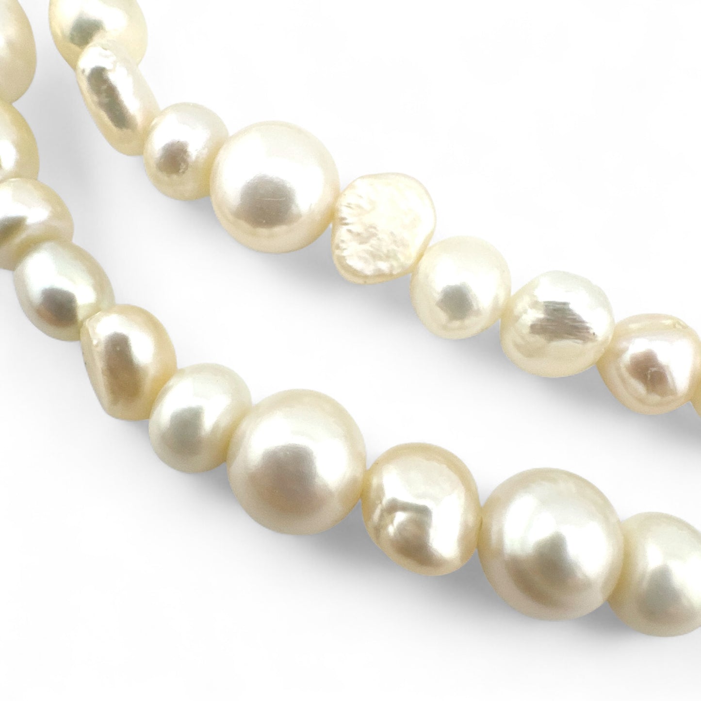Mismatched Cultured Pearl Necklace - Natural Colour - Collar Length - Silver Plated Fastening