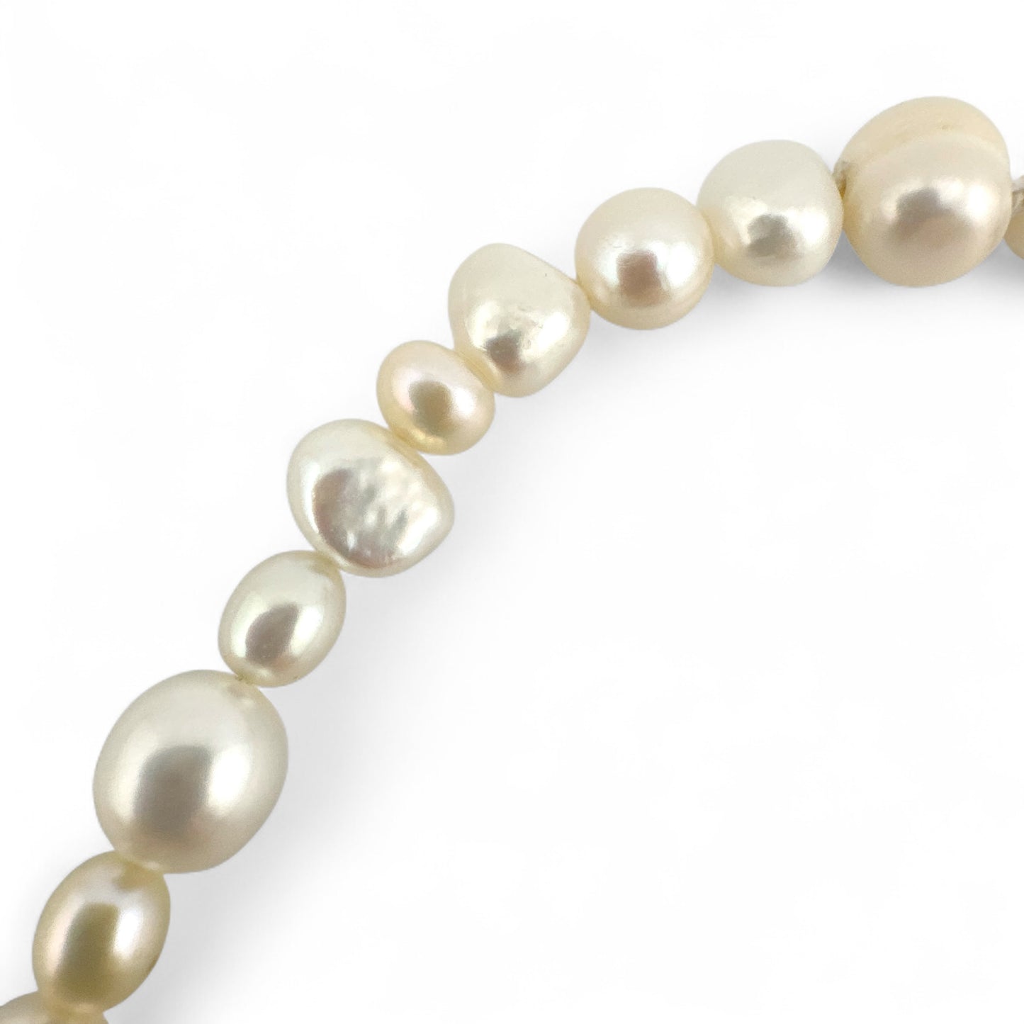 Mismatched Cultured Pearl Necklace - Natural Colour - Collar Length - Silver Plated Fastening