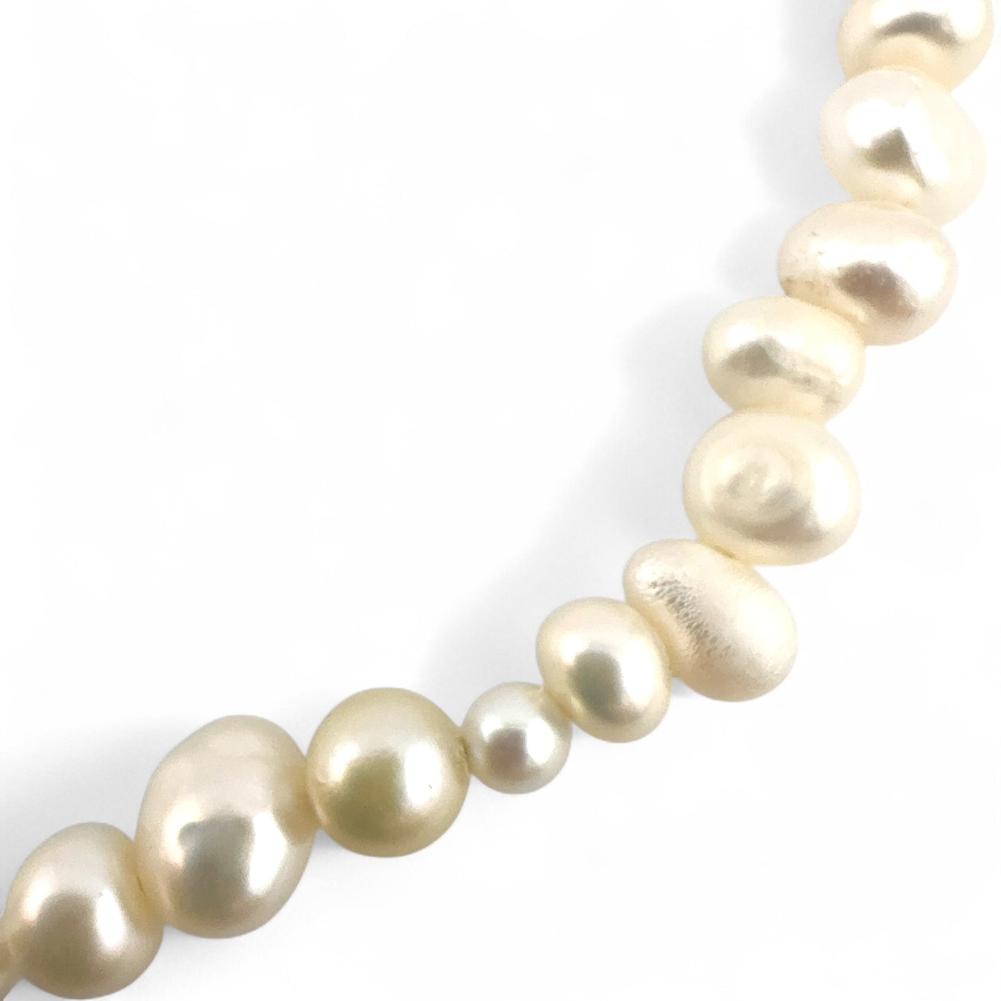 Mismatched Cultured Pearl Necklace - Natural Colour - Collar Length - Silver Plated Fastening