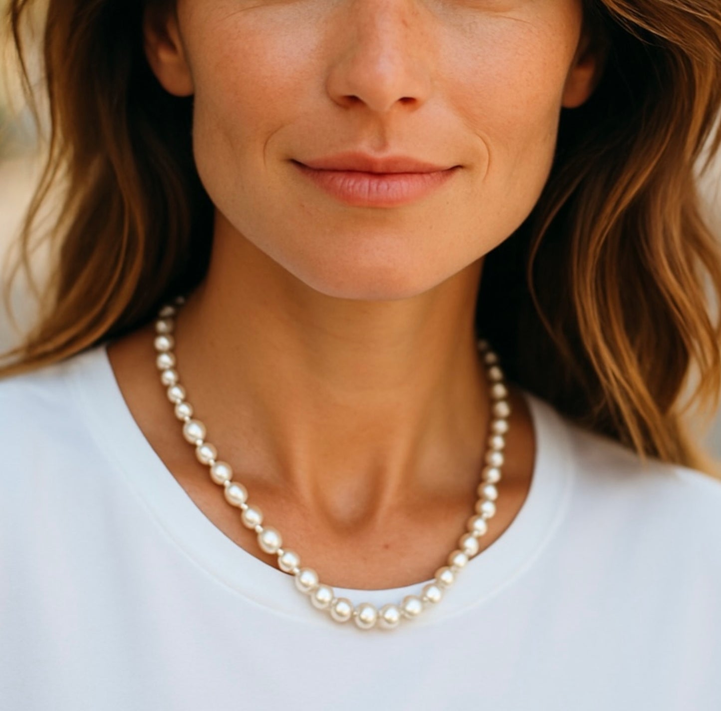 Mismatched Cultured Pearl Necklace - Natural Colour - Collar Length - Silver Plated Fastening