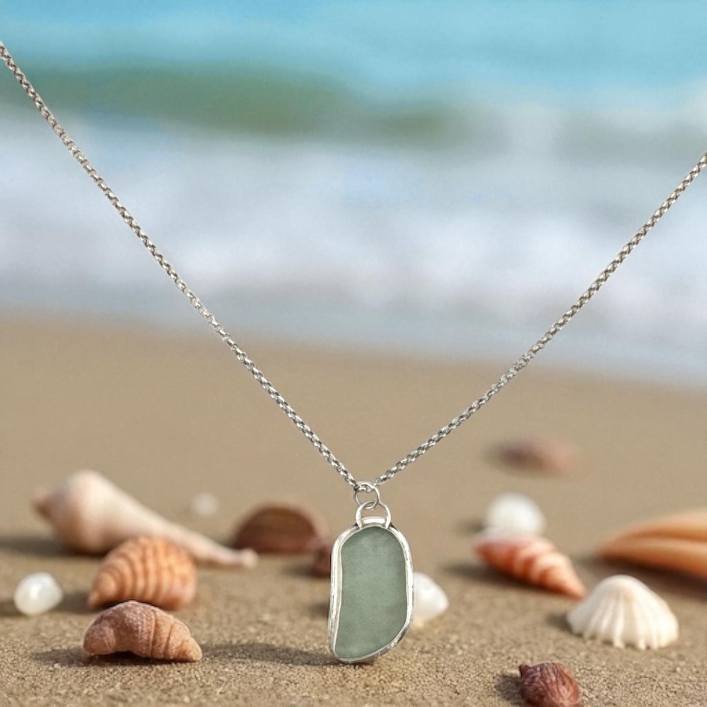 Seafoam Seaglass Sterling Silver Necklace