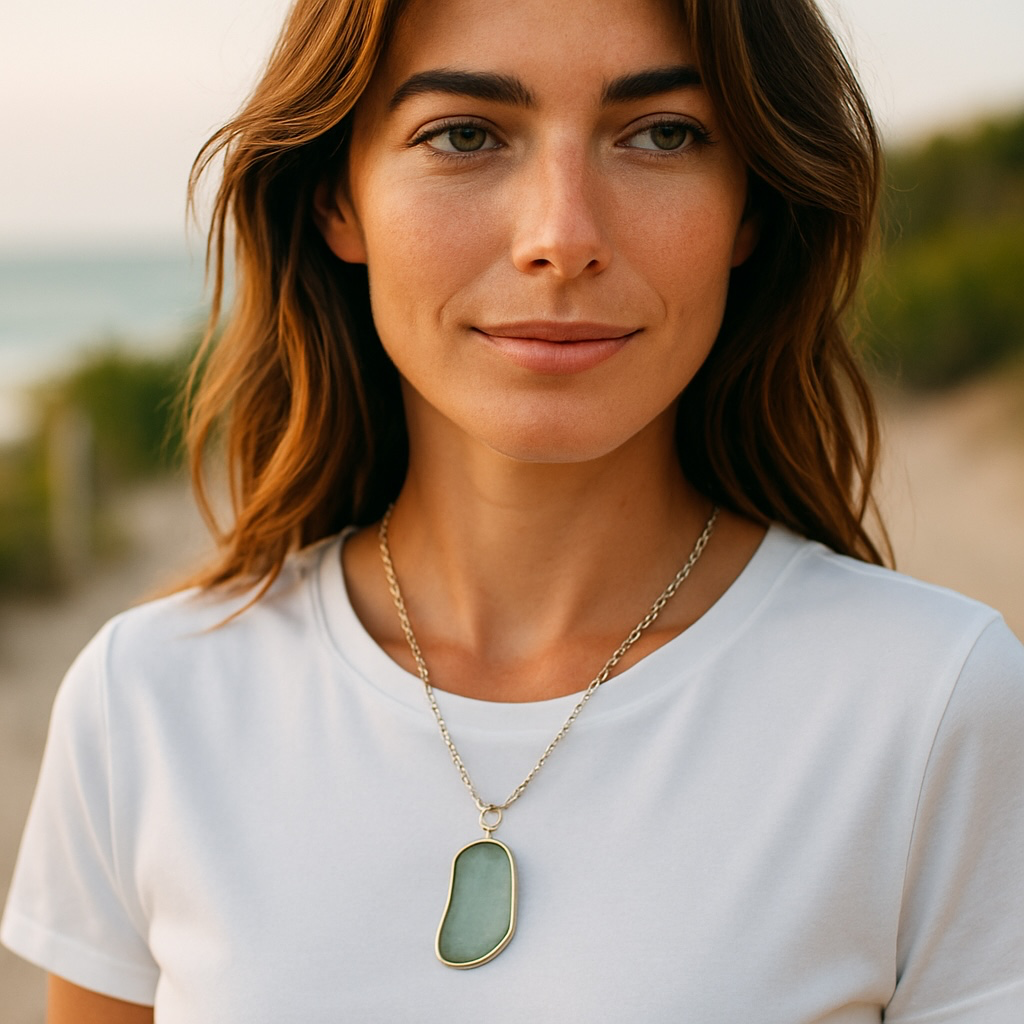 Seafoam Seaglass Sterling Silver Necklace