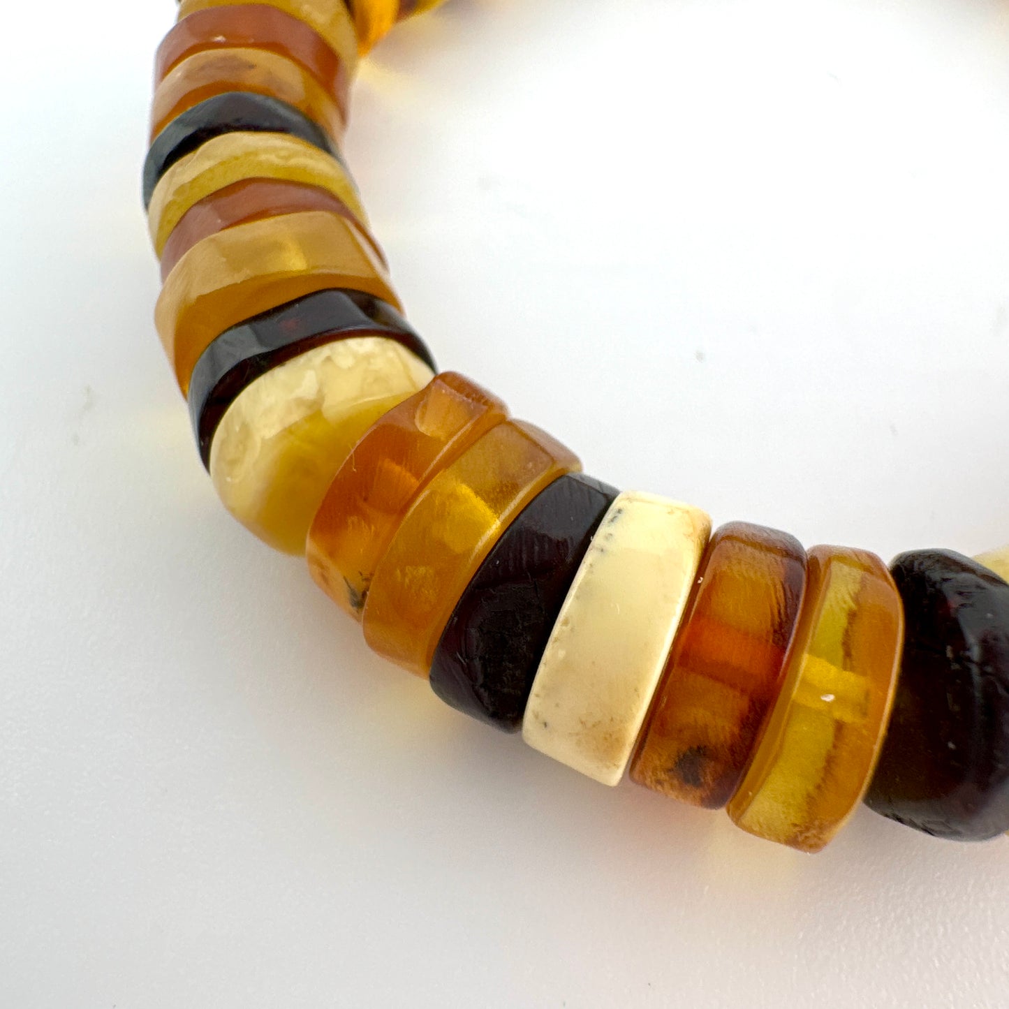 Restored Vintage Amber Bead Bracelet - Multicoloured Natural Amber