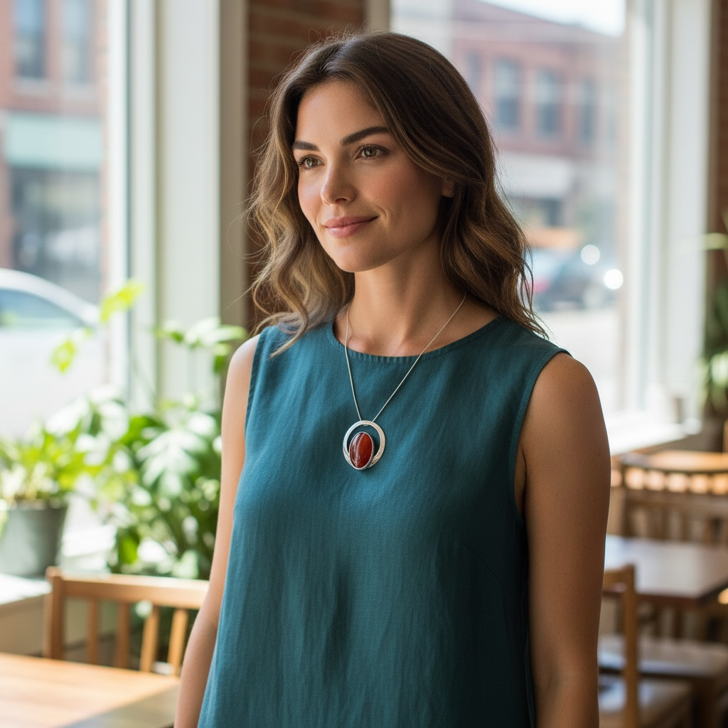 Large Banded Agate Sterling Silver Statement Necklace