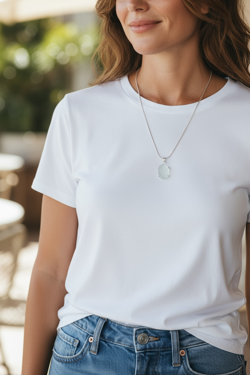 Pale Seafoam Seaglass Sterling Silver Necklace