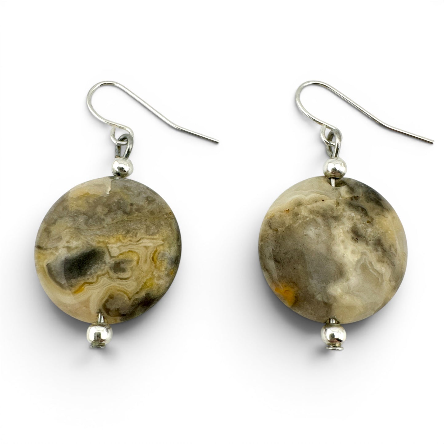Reclaimed Agate Disc Drop Earrings in Recycled Silver