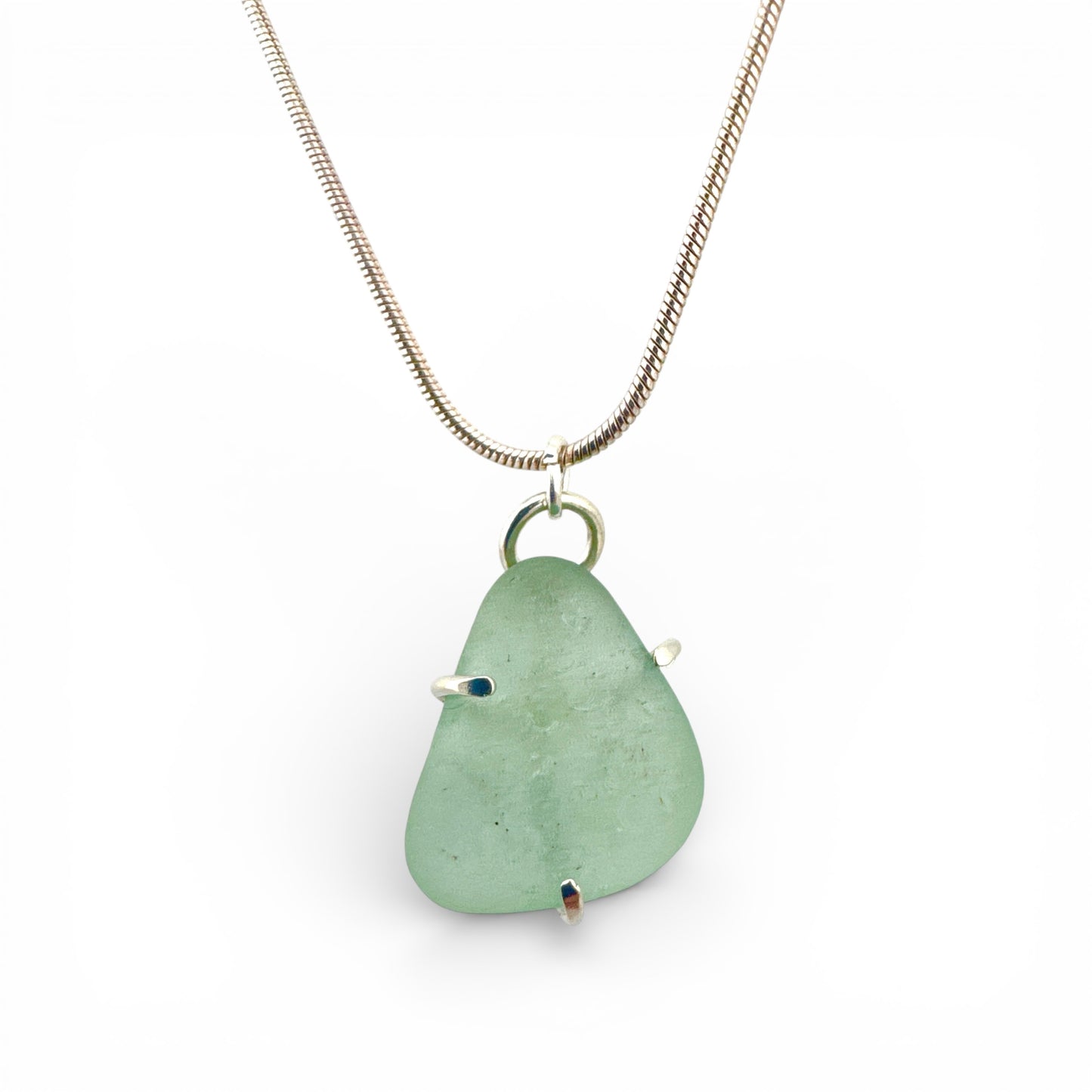 Suffolk Sea Glass Necklace – Pale Green Pendant in Recycled Sterling Silver