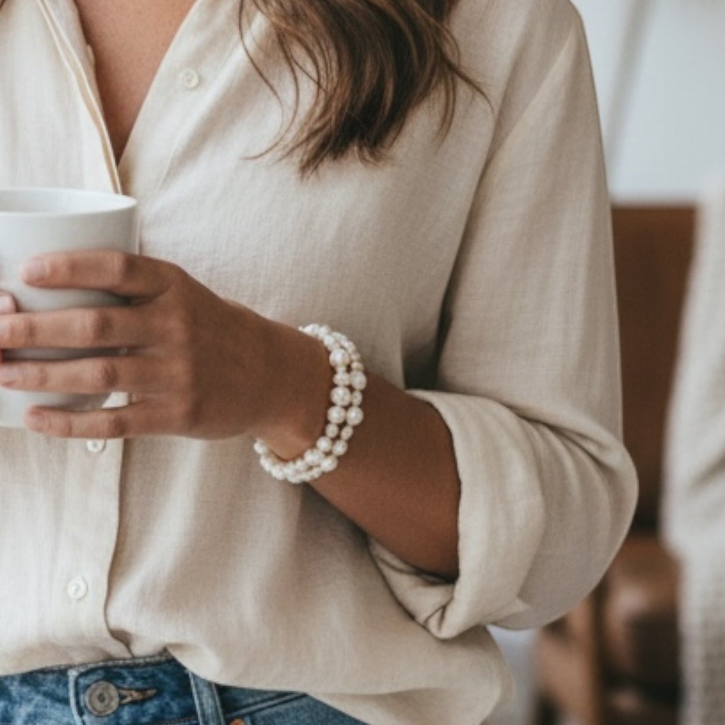 Baroque Freshwater Pearl Double-Wrap Bracelet with Silver Plated Toggle