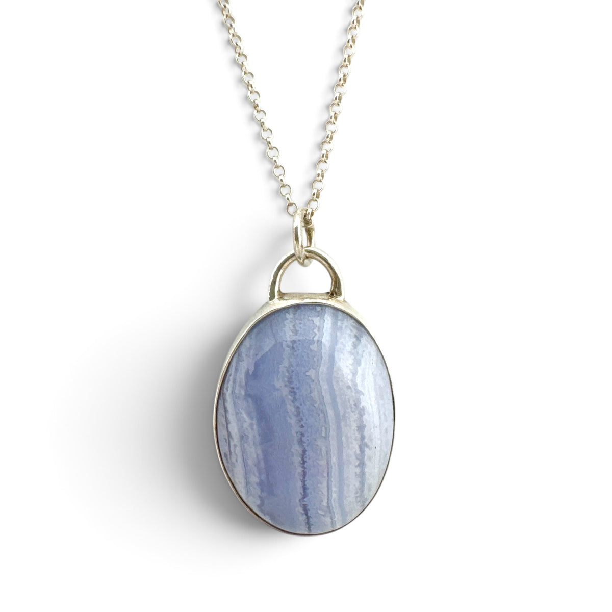 Blue Lace Agate Pendant in Recycled Sterling Silver