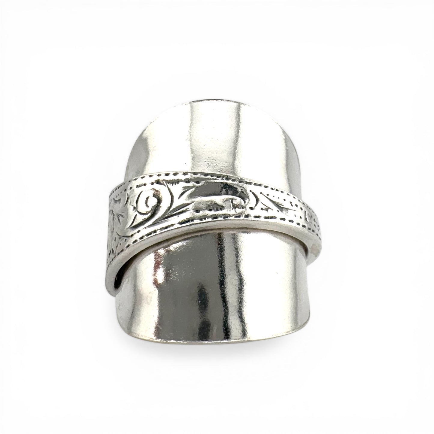 Antique 1907 Birmingham Silver Spoon Ring – Hand Engraved Sterling Silver, Hallmarked & Certified, Custom Size
