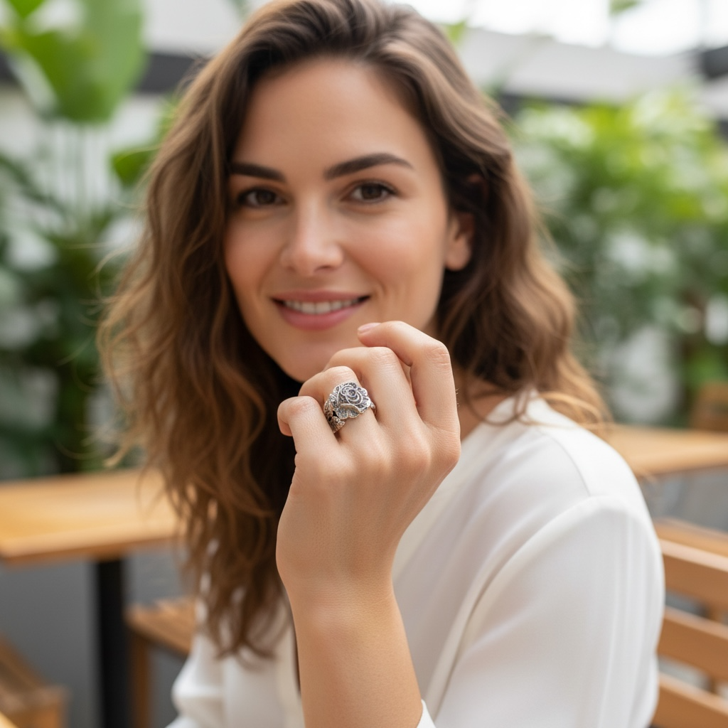 Vintage 800 Silver Rose Spoon Ring | Handmade Floral Statement Ring