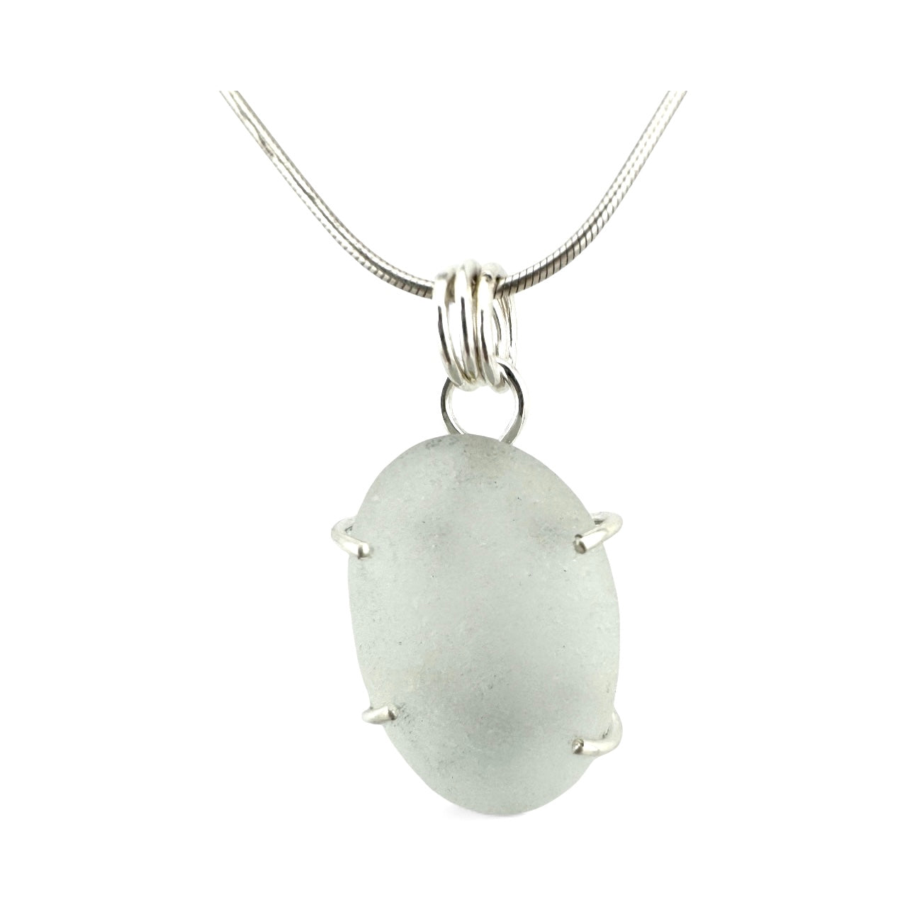 Pale Seafoam Seaglass Sterling Silver Necklace