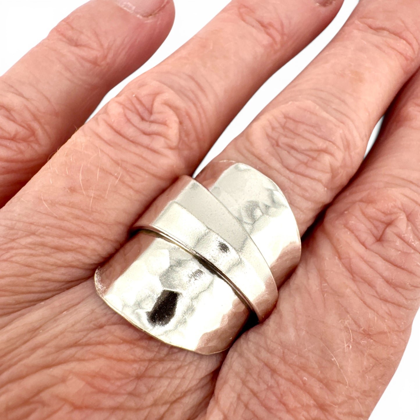 Vintage 1966 Sheffield Silver Spoon Ring – Hammered Sterling Silver, Double Hallmarked & Certified