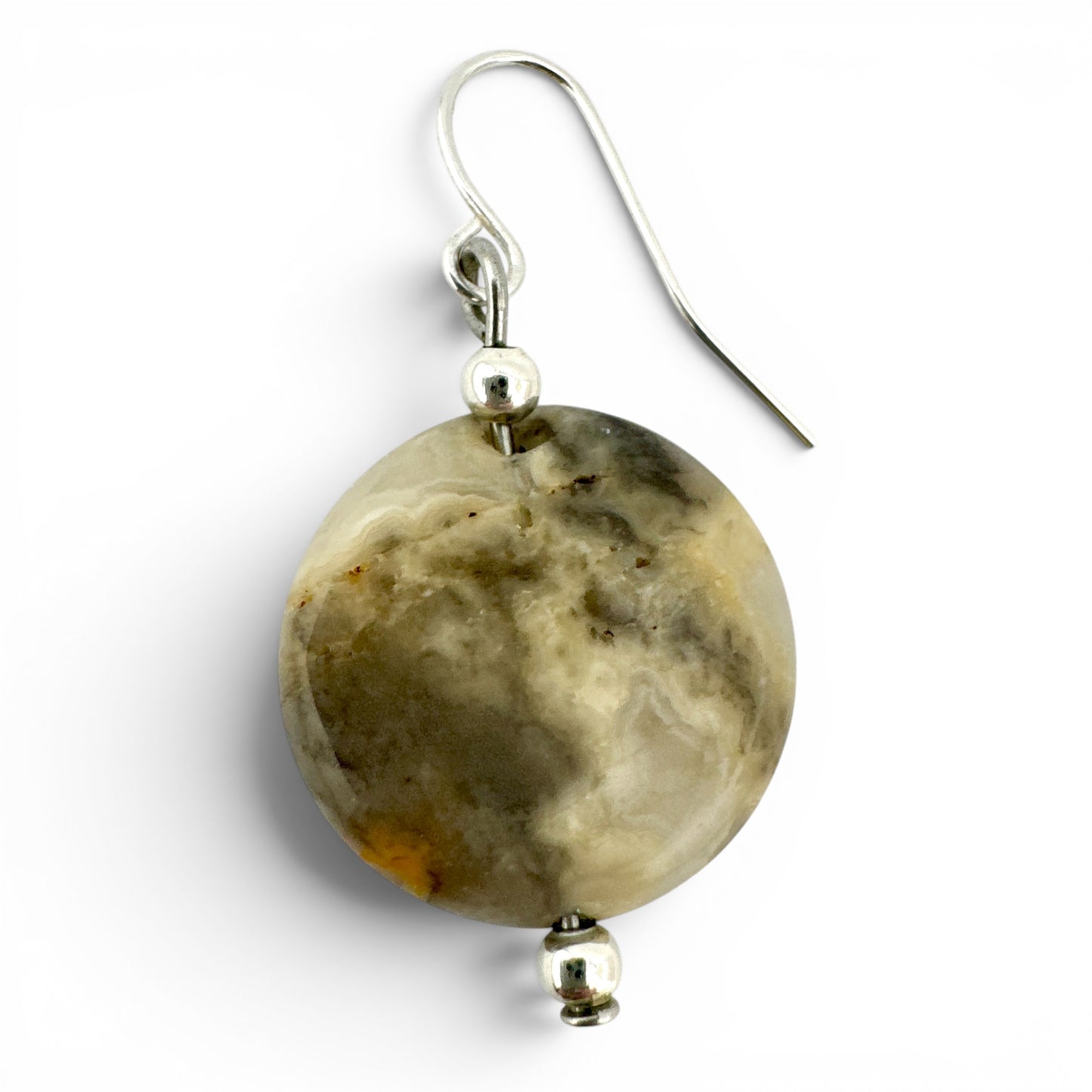 Reclaimed Agate Disc Drop Earrings in Recycled Silver