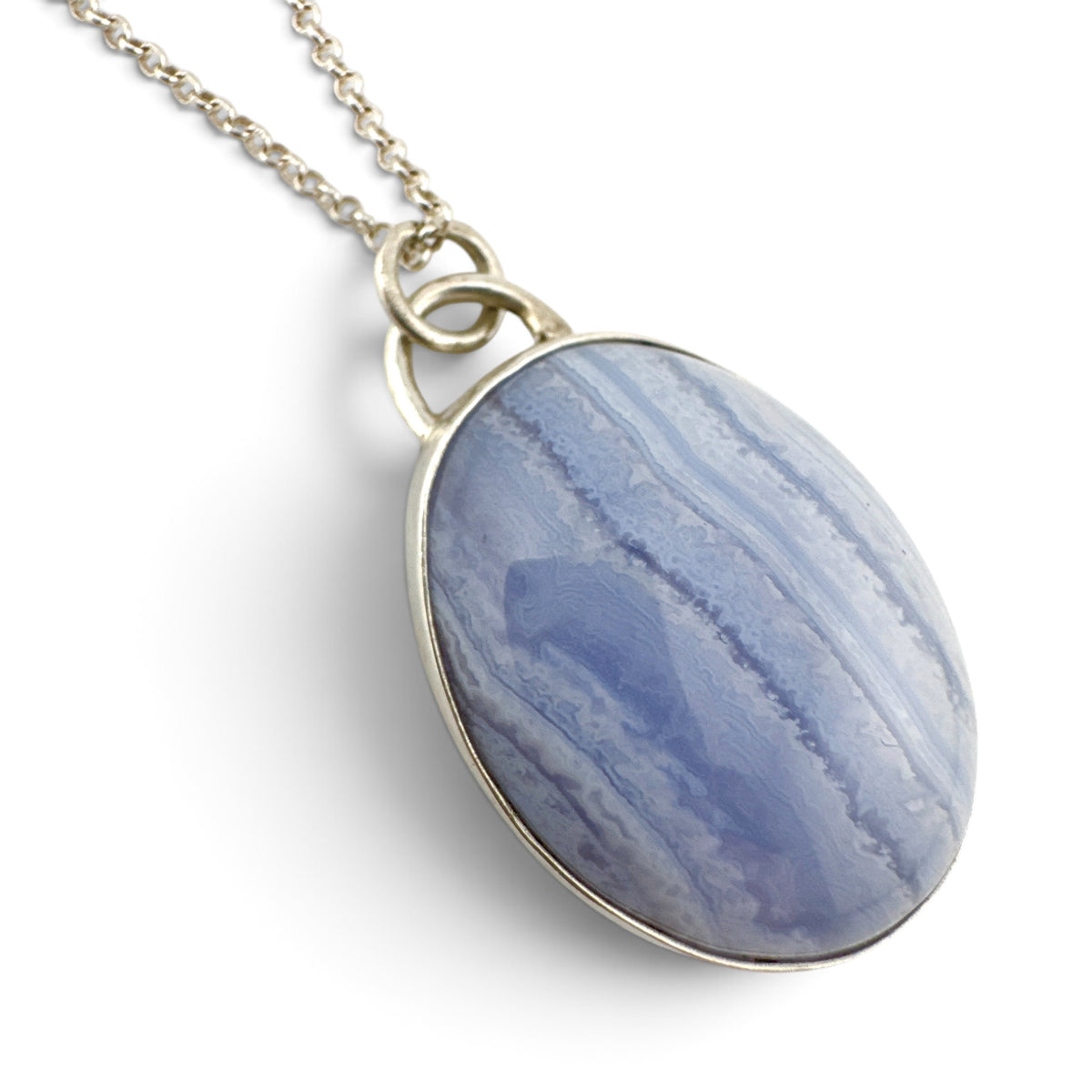 Blue Lace Agate Pendant in Recycled Sterling Silver