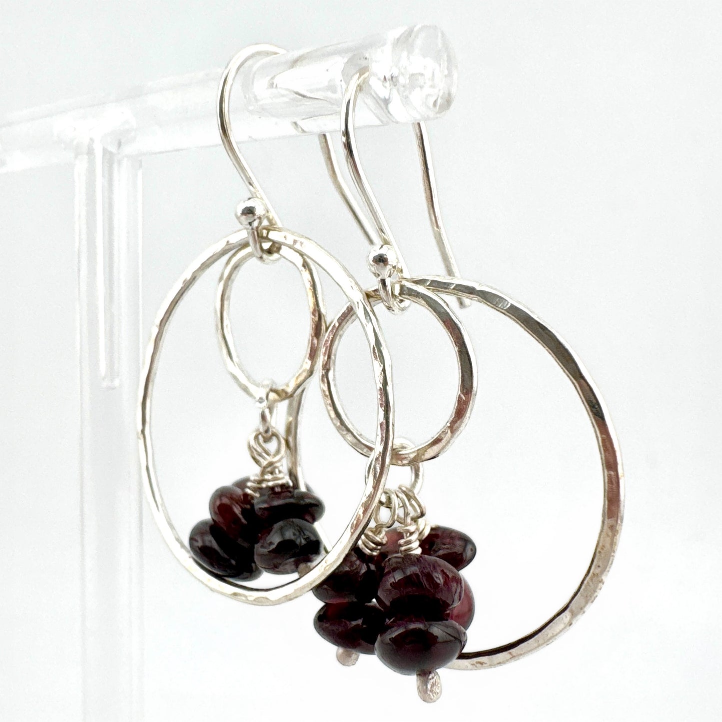 Garnet Sterling Silver Hoop Earrings – January Birthstone Gemstone Drops