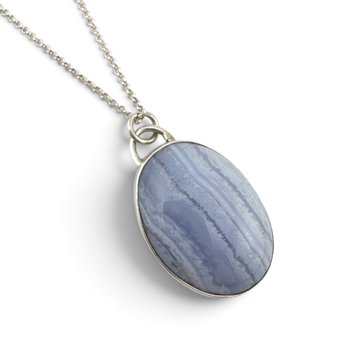 Blue Lace Agate Pendant in Recycled Sterling Silver