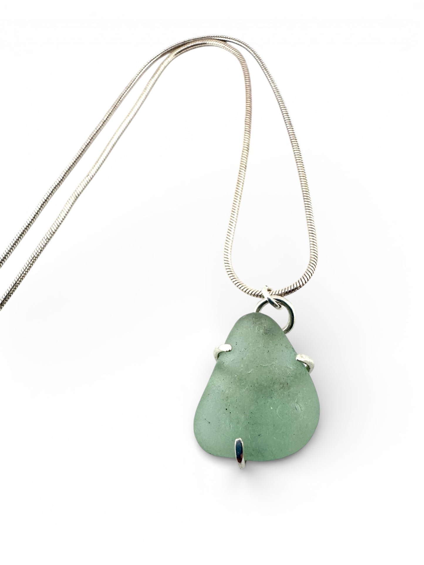 Suffolk Sea Glass Necklace – Pale Green Pendant in Recycled Sterling Silver