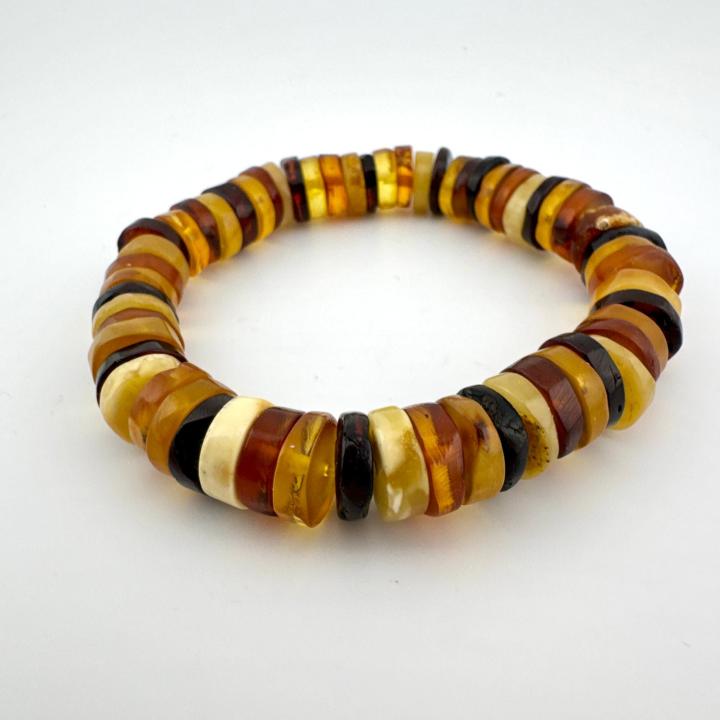 Restored Vintage Amber Bead Bracelet - Multicoloured Natural Amber