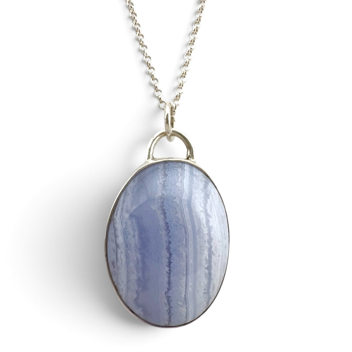 Blue Lace Agate Pendant in Recycled Sterling Silver