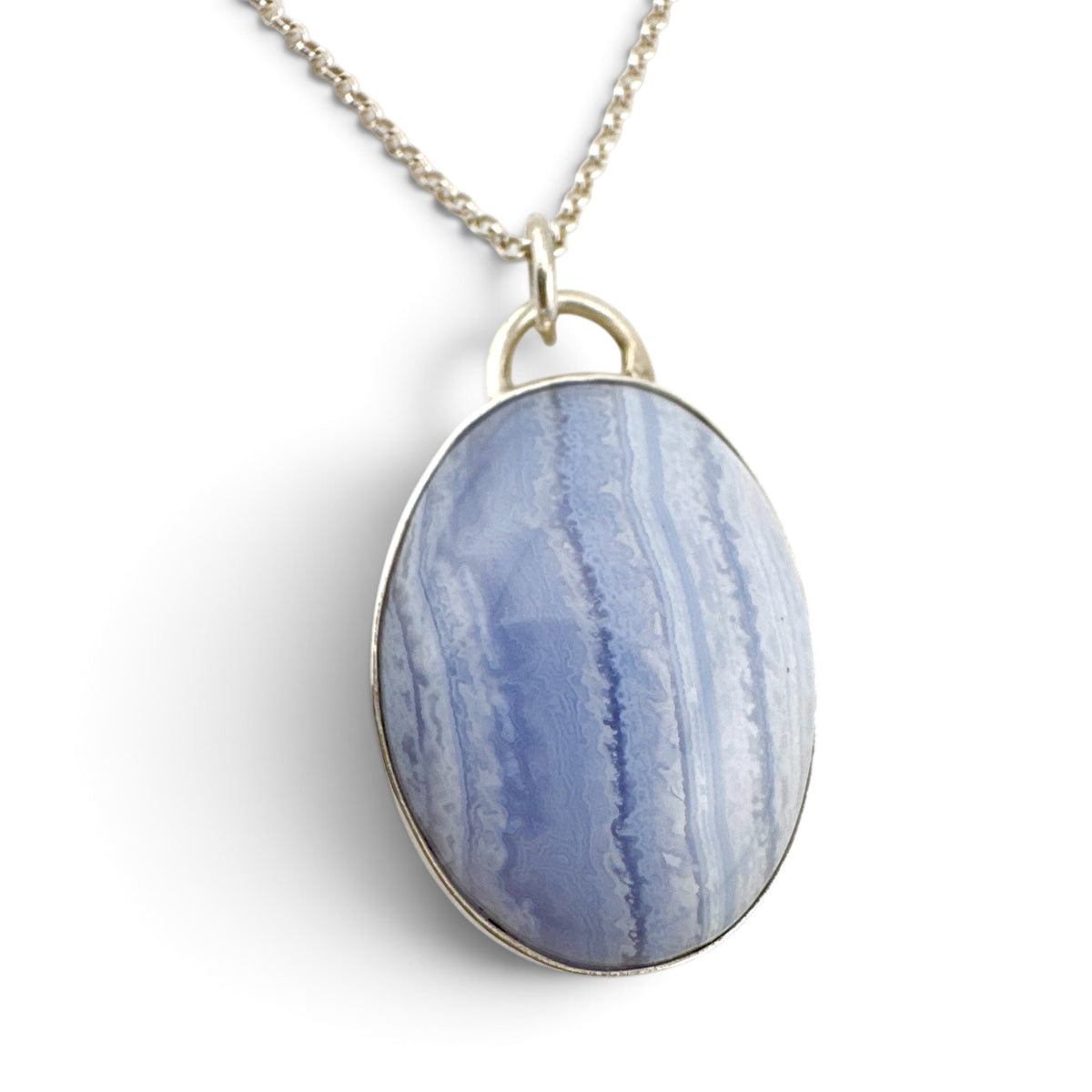 Blue Lace Agate Pendant in Recycled Sterling Silver