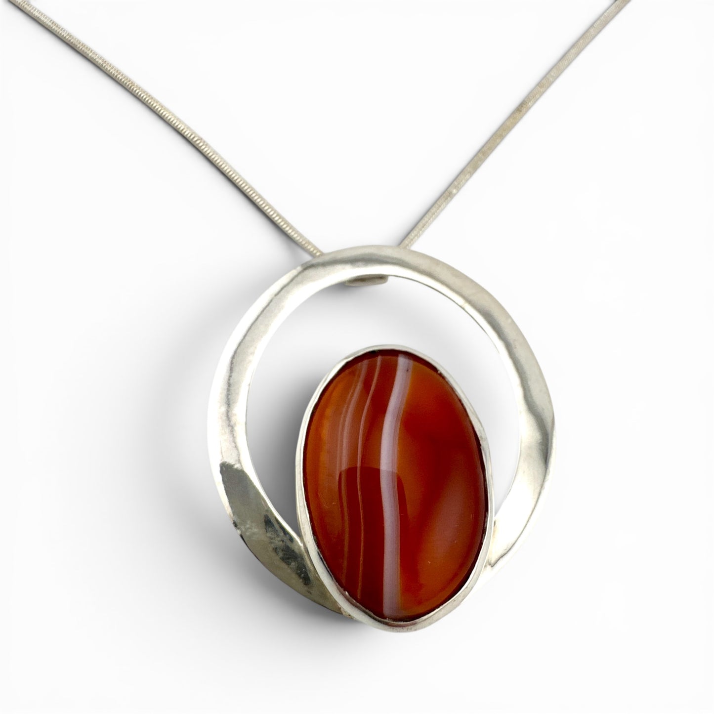 Large Banded Agate Sterling Silver Statement Necklace