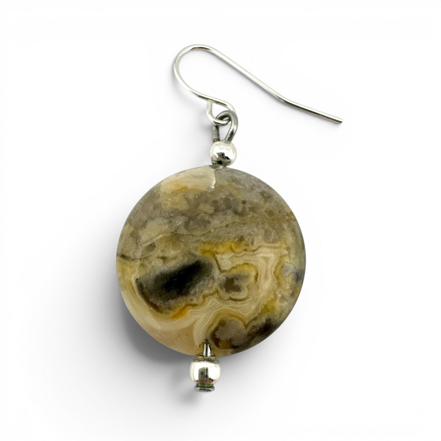 Reclaimed Agate Disc Drop Earrings in Recycled Silver