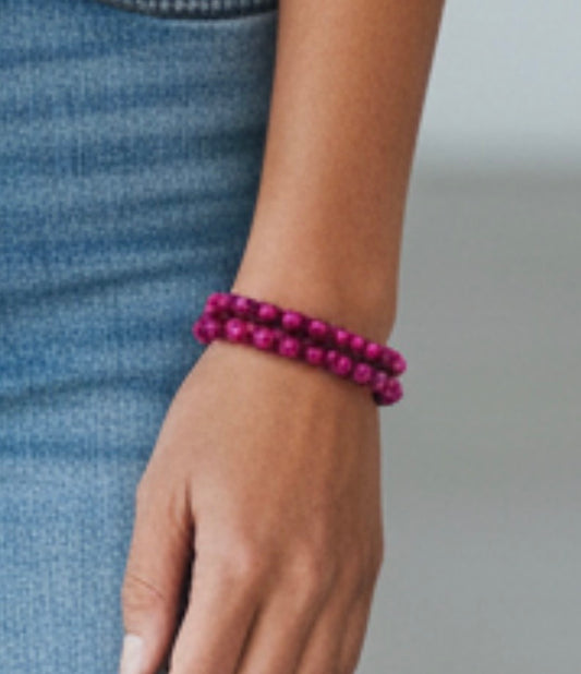 Cerise Agate Double Wrap Bracelet with Magnetic Clasp