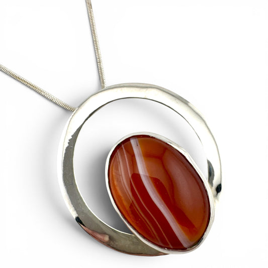Large Banded Agate Sterling Silver Statement Necklace