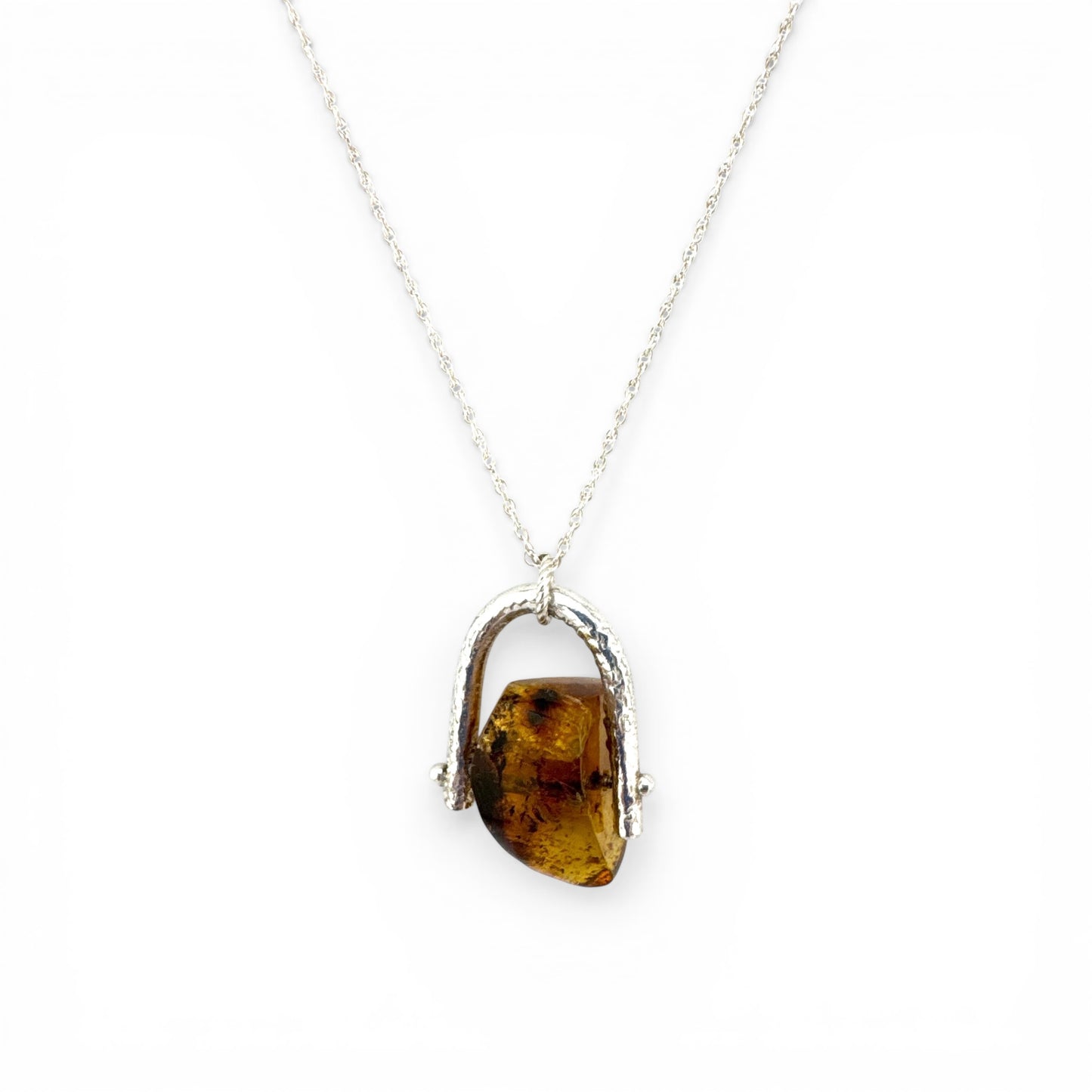 Recycled Silver Amber Spinner Necklace – Handmade Amber Fidget Pendant