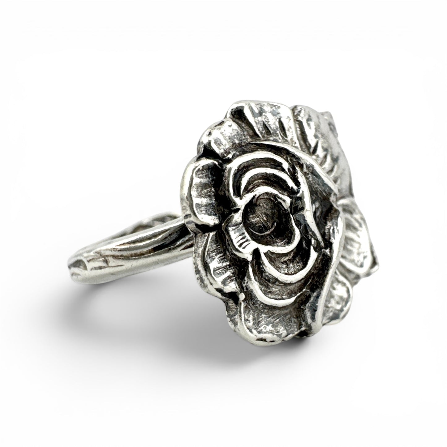 Vintage 800 Silver Rose Spoon Ring | Handmade Floral Statement Ring
