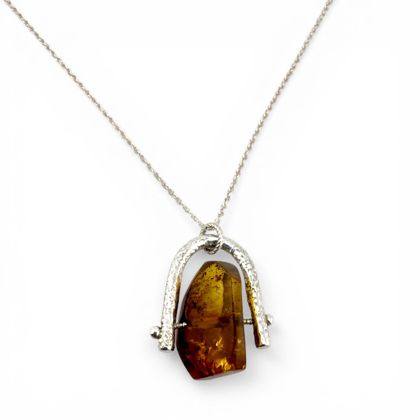 Recycled Silver Amber Spinner Necklace – Handmade Amber Fidget Pendant