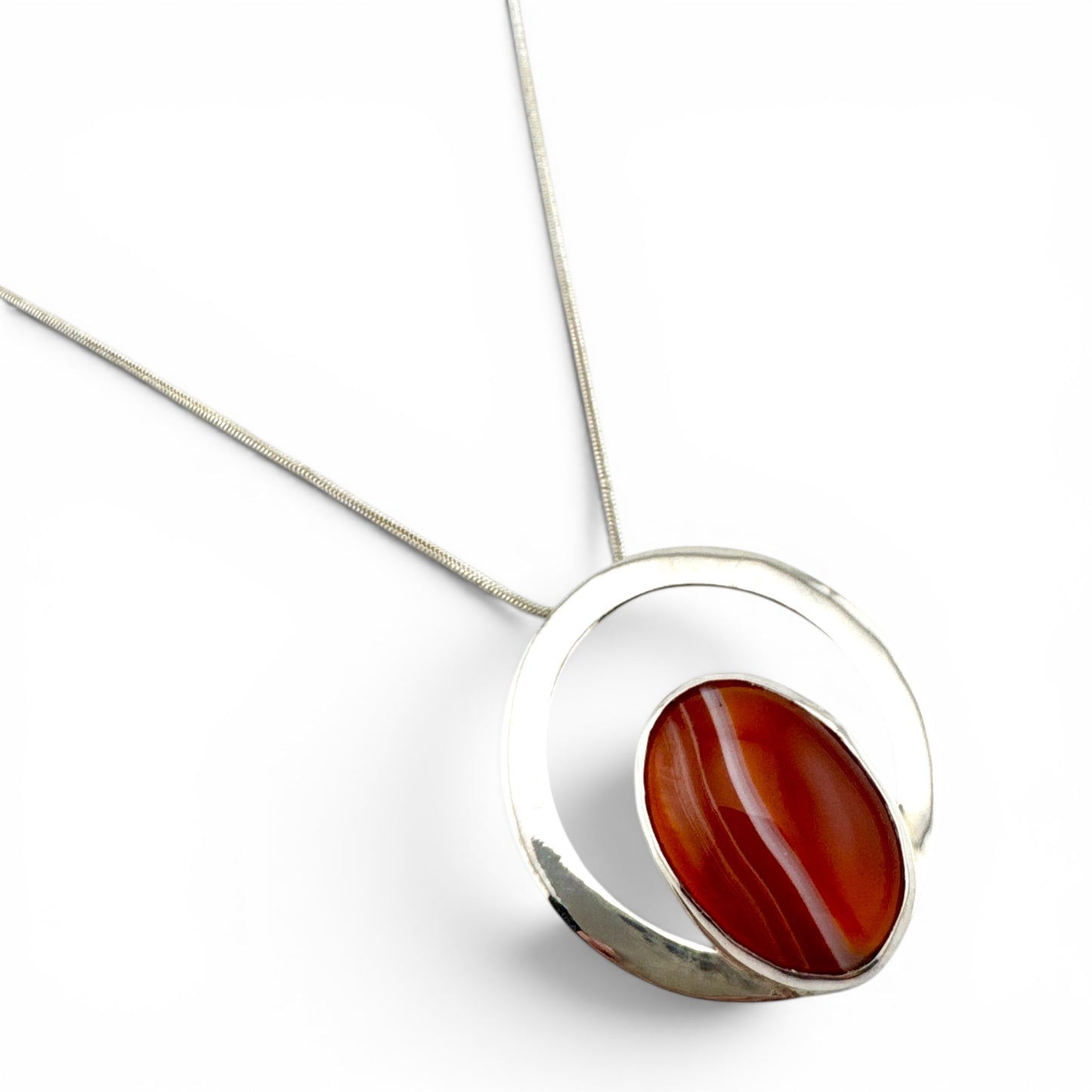 Large Banded Agate Sterling Silver Statement Necklace