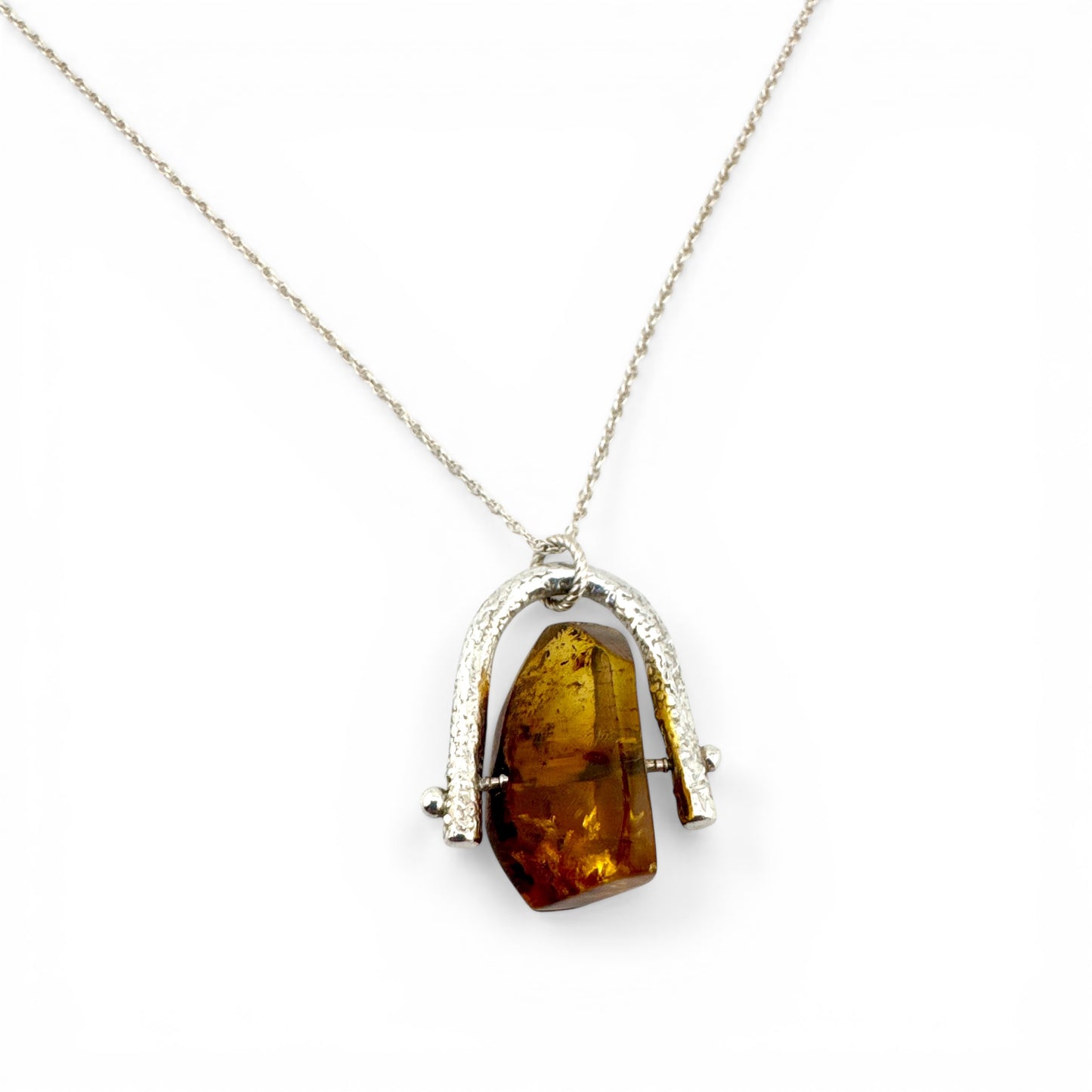 Recycled Silver Amber Spinner Necklace – Handmade Amber Fidget Pendant