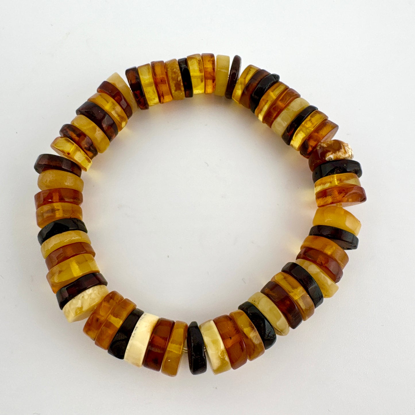 Restored Vintage Amber Bead Bracelet - Multicoloured Natural Amber