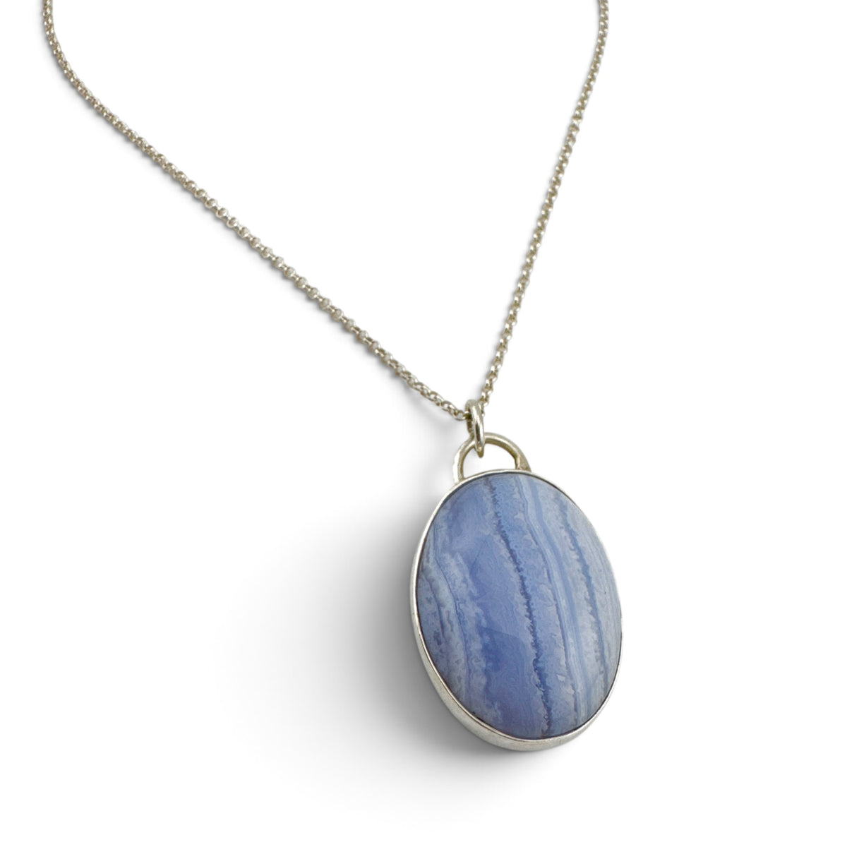 Blue Lace Agate Pendant in Recycled Sterling Silver