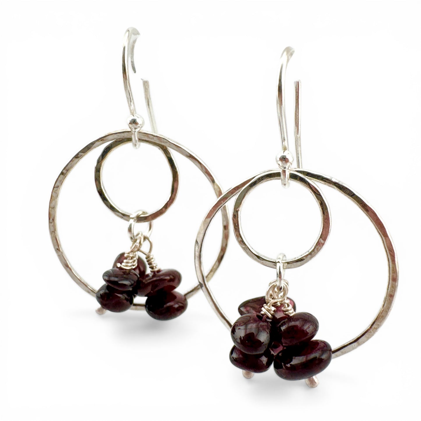 Garnet Sterling Silver Hoop Earrings – January Birthstone Gemstone Drops