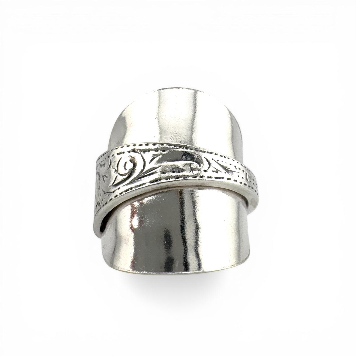 Antique 1907 Birmingham Silver Spoon Ring – Hand Engraved Sterling Silver, Hallmarked & Certified, Custom Size
