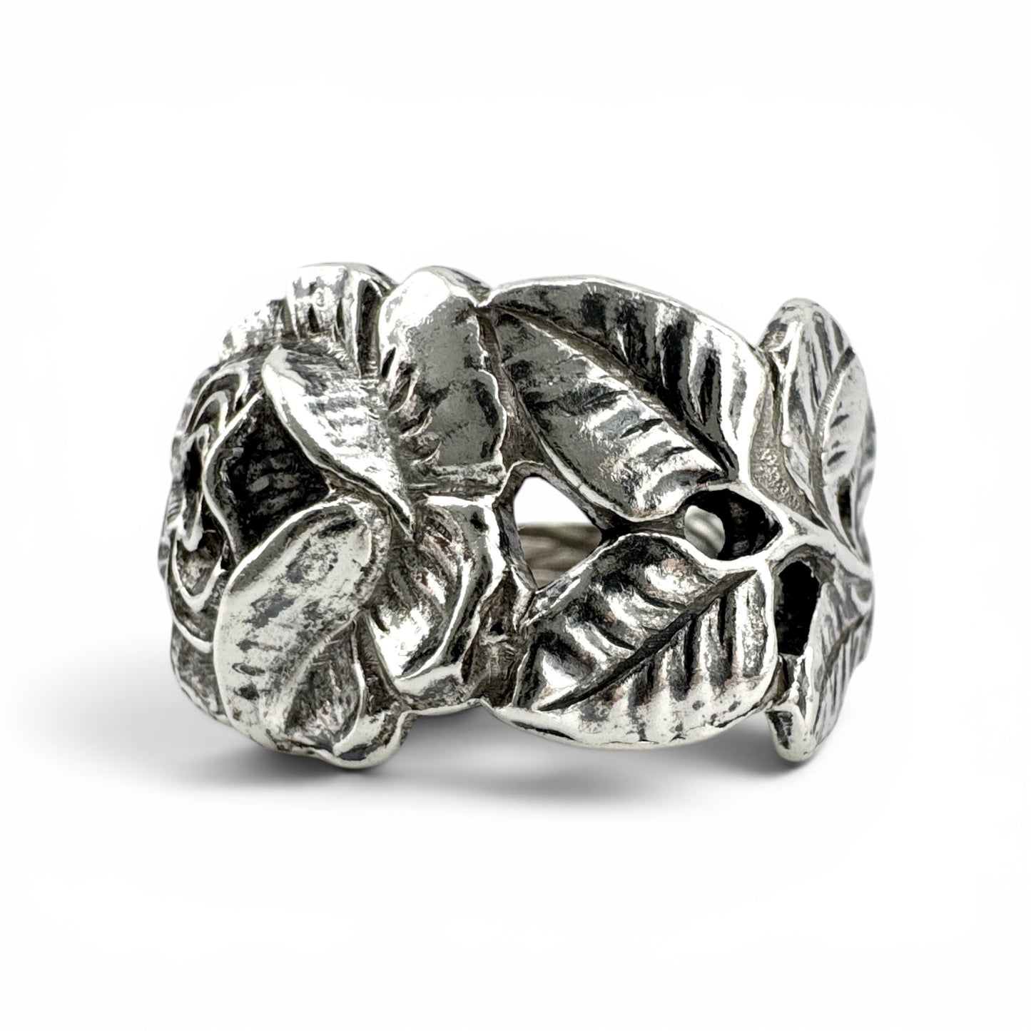 Vintage 800 Silver Rose Spoon Ring | Handmade Floral Statement Ring