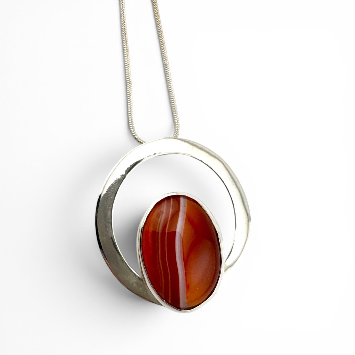 Large Banded Agate Sterling Silver Statement Necklace