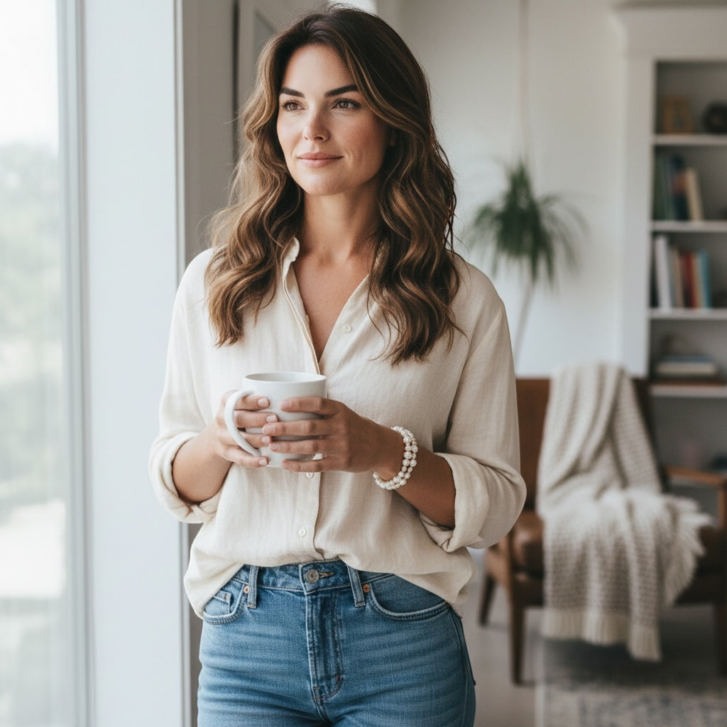 Baroque Freshwater Pearl Double-Wrap Bracelet with Silver Plated Toggle